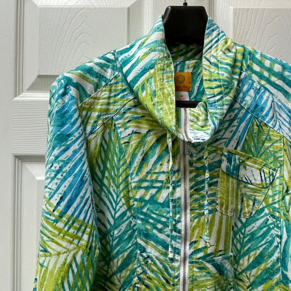 Ruby Rd. Women Size 8 Lightweight Jacket Green‎ Blue Floral Full Zip Drawstring